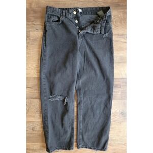 HM Womens Distressed High Waisted Straight Leg Jeans Faded Black Size 8‎
